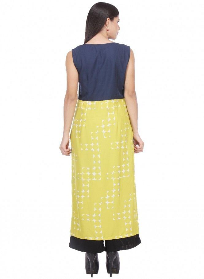 Yellow Printed Sleeveless kurta - wforwoman