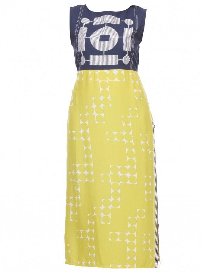 Yellow Printed Sleeveless kurta - wforwoman