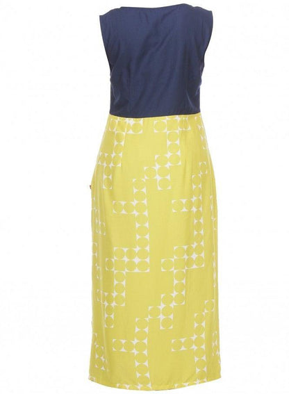 Yellow Printed Sleeveless kurta - wforwoman