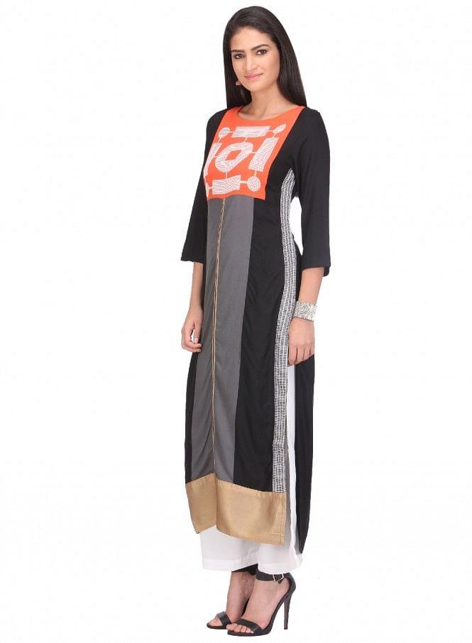 Multicoloured Printed 3/4 Sleeve kurta - wforwoman