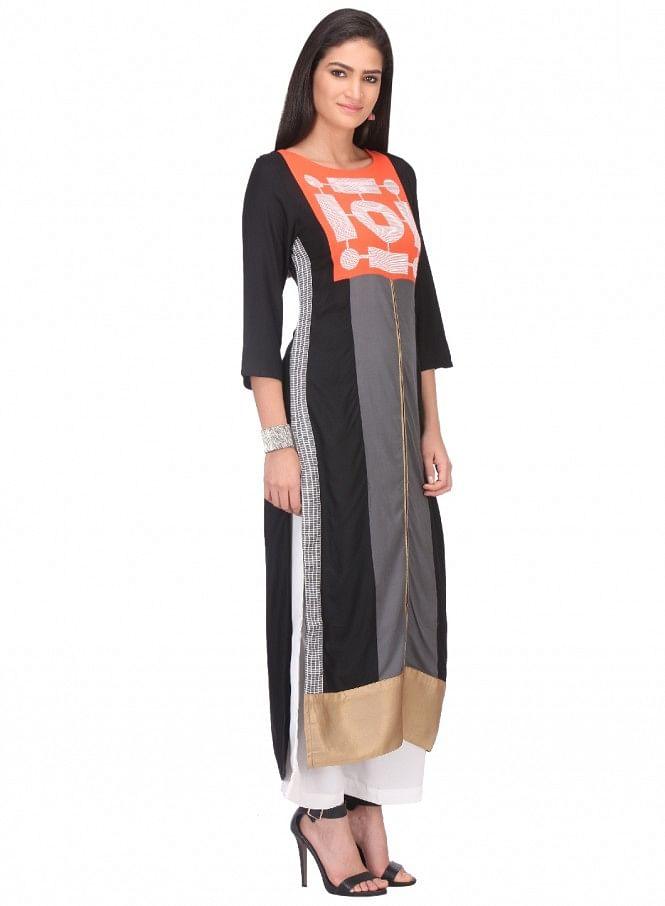 Multicoloured Printed 3/4 Sleeve kurta - wforwoman