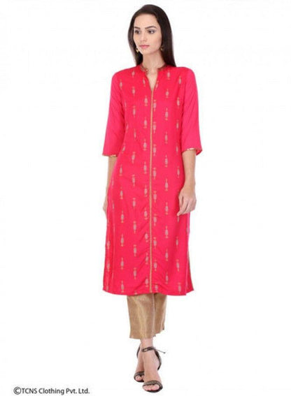 Pink Printed 3/4 Sleeve kurta - wforwoman