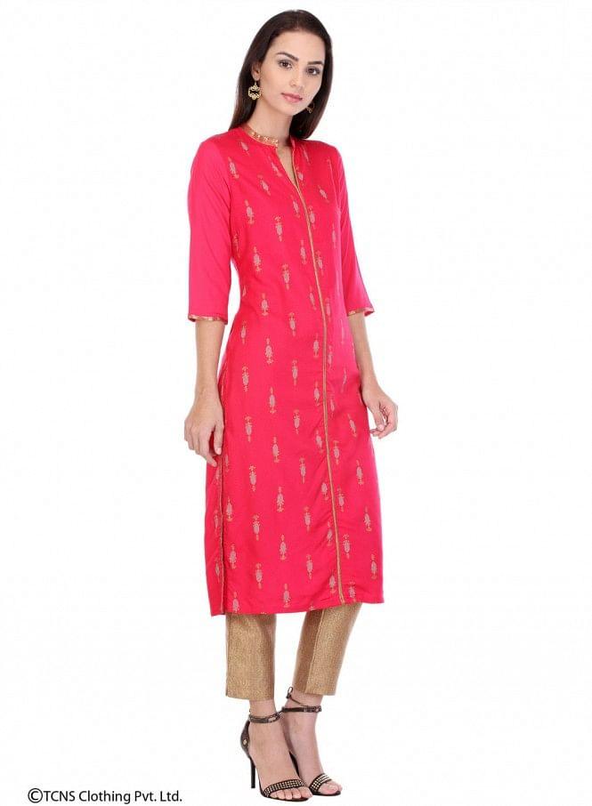 Pink Printed 3/4 Sleeve kurta - wforwoman