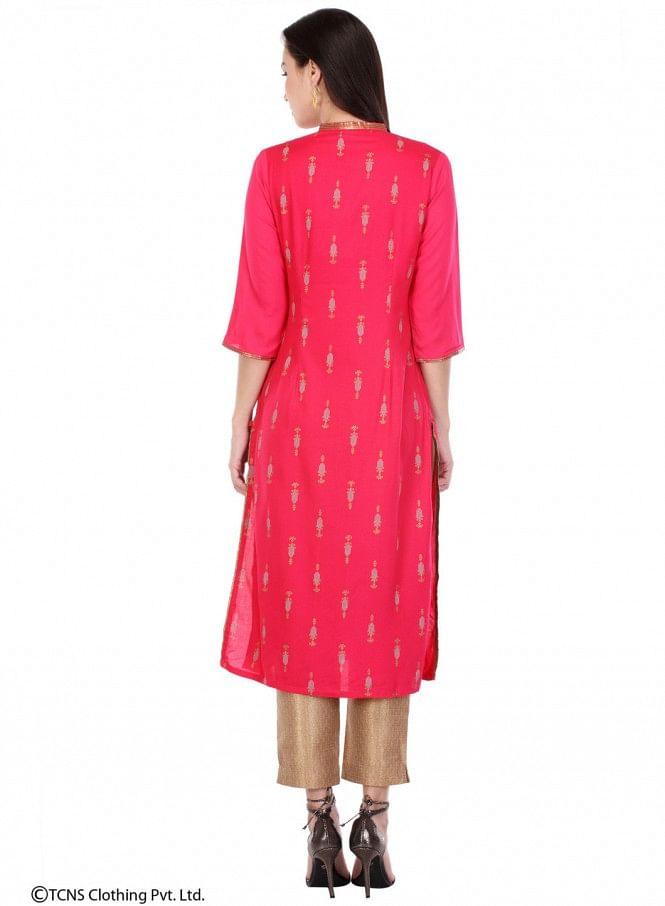 Pink Printed 3/4 Sleeve kurta - wforwoman