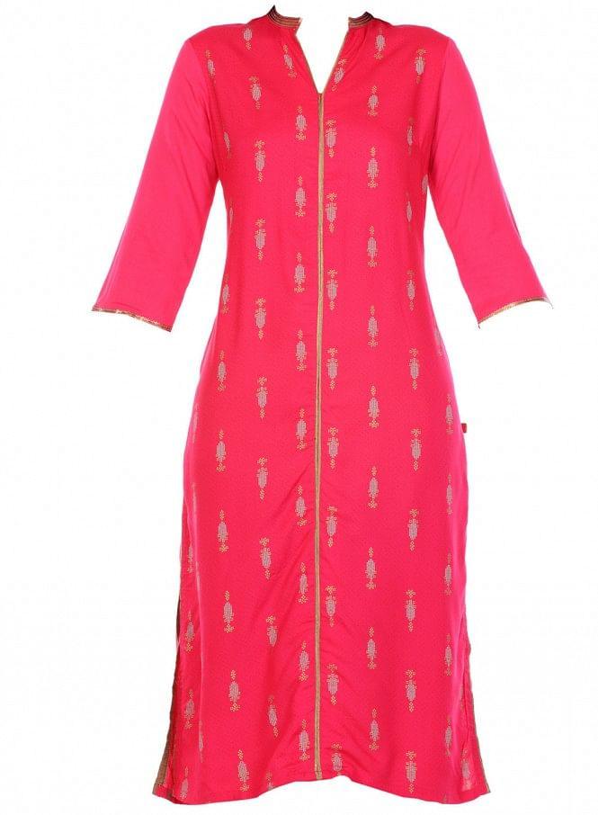 Pink Printed 3/4 Sleeve kurta - wforwoman