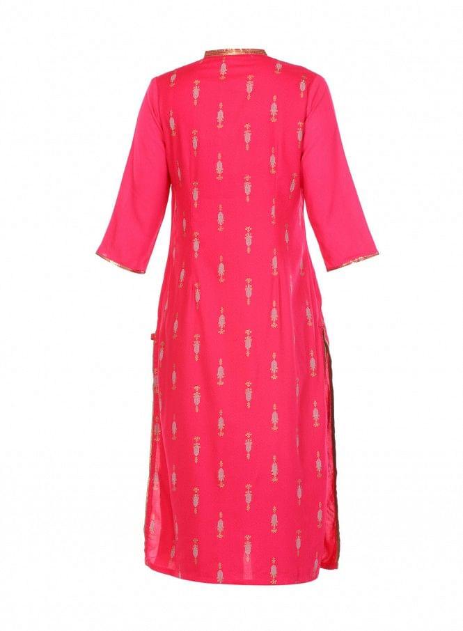 Pink Printed 3/4 Sleeve kurta - wforwoman