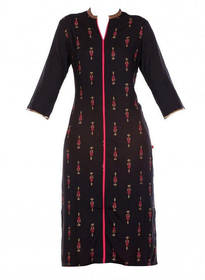 Black Printed 3/4 Sleeve kurta - wforwoman