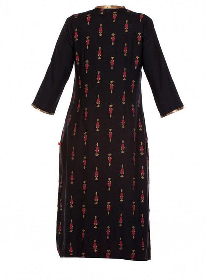 Black Printed 3/4 Sleeve kurta - wforwoman