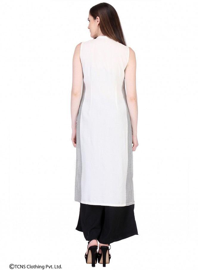 White Printed Sleeveless kurta - wforwoman