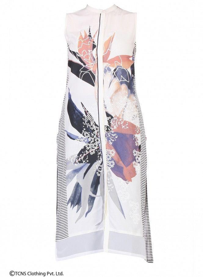 White Printed Sleeveless kurta - wforwoman