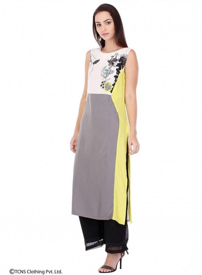 Multicoloured Printed Sleeveless kurta - wforwoman