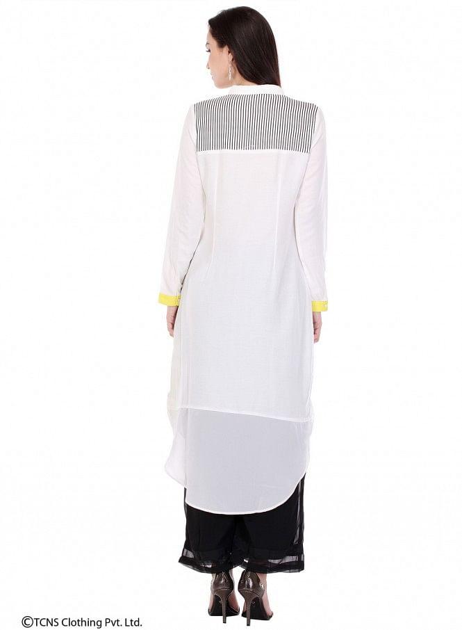 White Printed Full Sleeve kurta - wforwoman