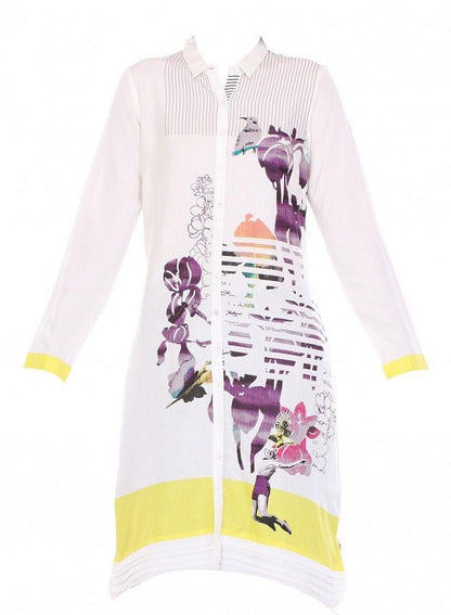 White Printed Full Sleeve kurta - wforwoman