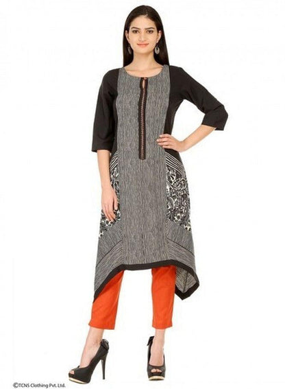 Black Printed 3/4 Sleeve kurta - wforwoman