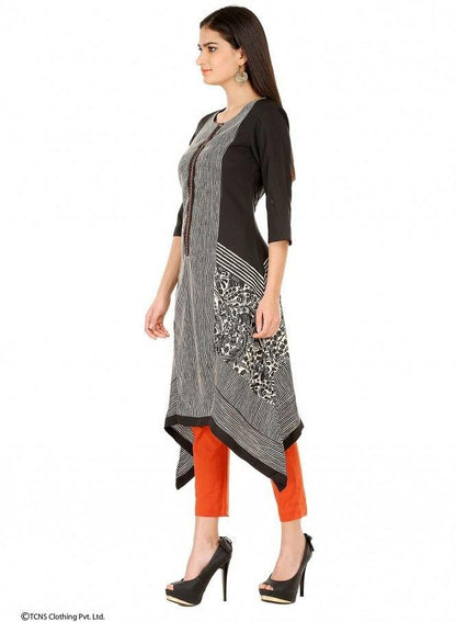 Black Printed 3/4 Sleeve kurta - wforwoman