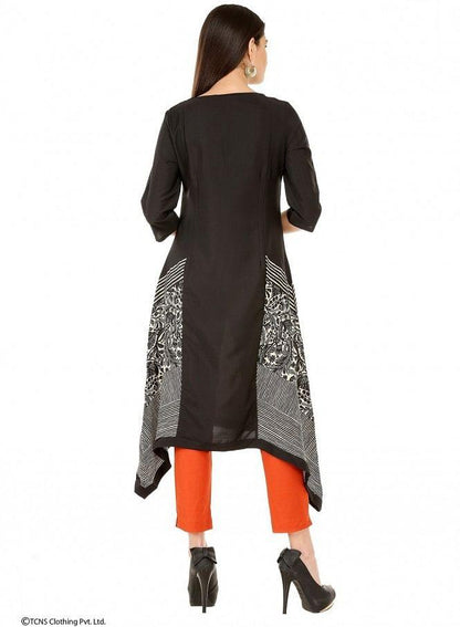 Black Printed 3/4 Sleeve kurta - wforwoman