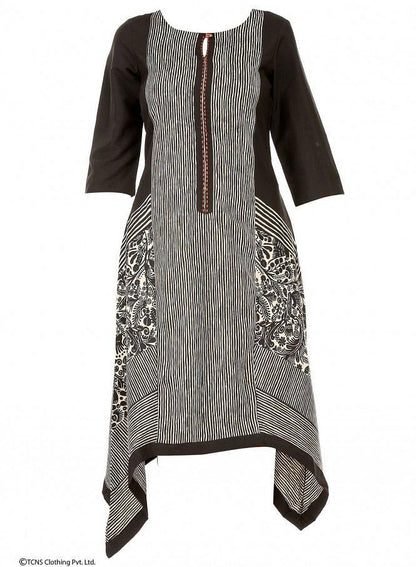 Black Printed 3/4 Sleeve kurta - wforwoman