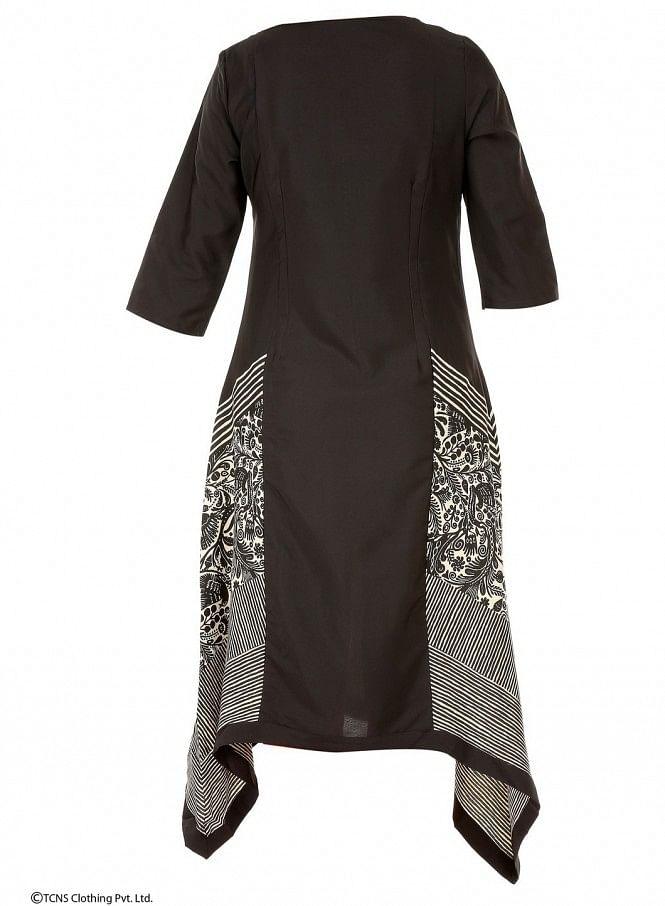 Black Printed 3/4 Sleeve kurta - wforwoman