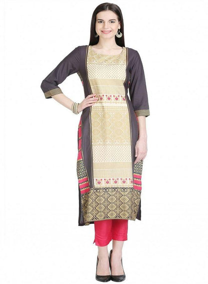 Black 3/4 Sleeve Printed kurta - wforwoman