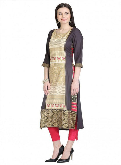 Black 3/4 Sleeve Printed kurta - wforwoman