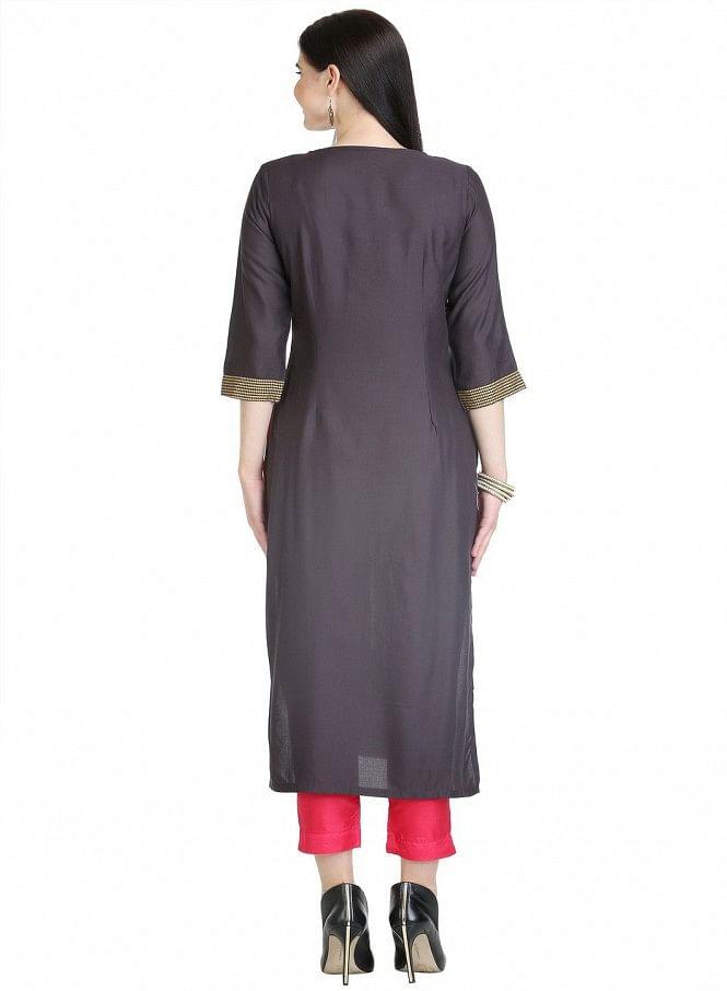 Black 3/4 Sleeve Printed kurta - wforwoman