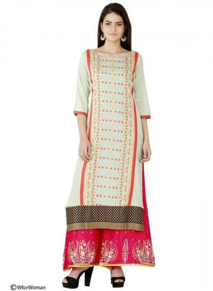 Green Printed 3/4 Sleeve kurta - wforwoman