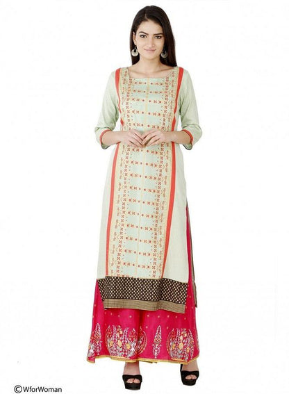 Green Printed 3/4 Sleeve kurta - wforwoman