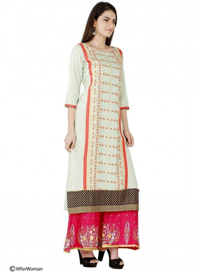 Green Printed 3/4 Sleeve kurta - wforwoman