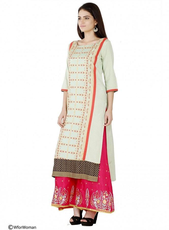 Green Printed 3/4 Sleeve kurta - wforwoman