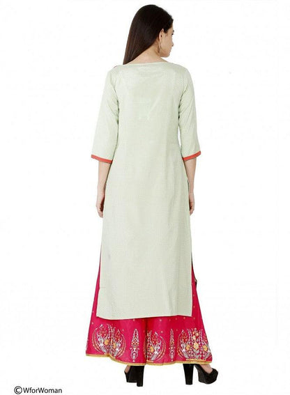 Green Printed 3/4 Sleeve kurta - wforwoman