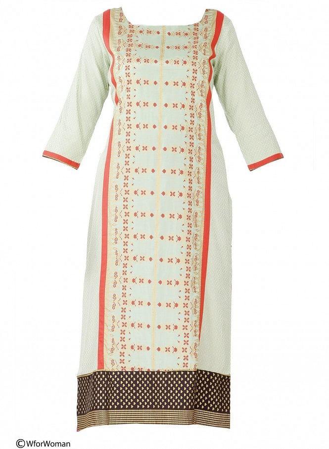 Green Printed 3/4 Sleeve kurta - wforwoman