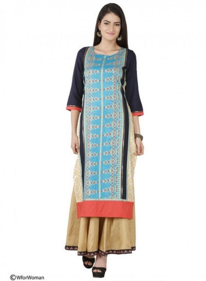 Multicoloured Printed 3/4 Sleeve kurta - wforwoman