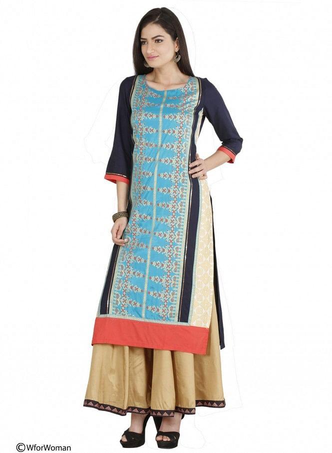 Multicoloured Printed 3/4 Sleeve kurta - wforwoman