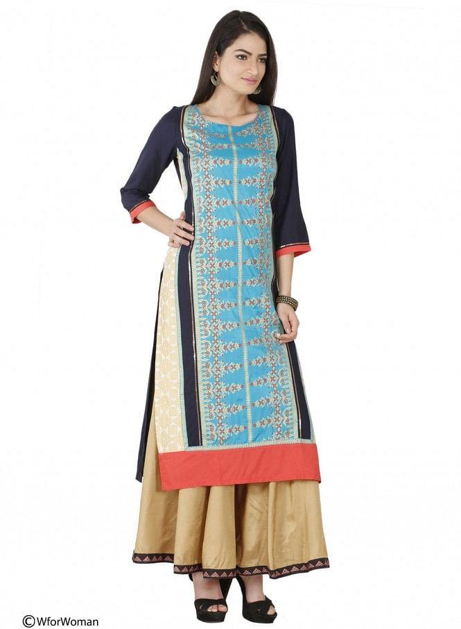 Multicoloured Printed 3/4 Sleeve kurta - wforwoman