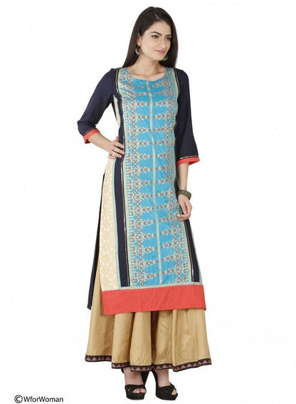 Multicoloured Printed 3/4 Sleeve kurta - wforwoman