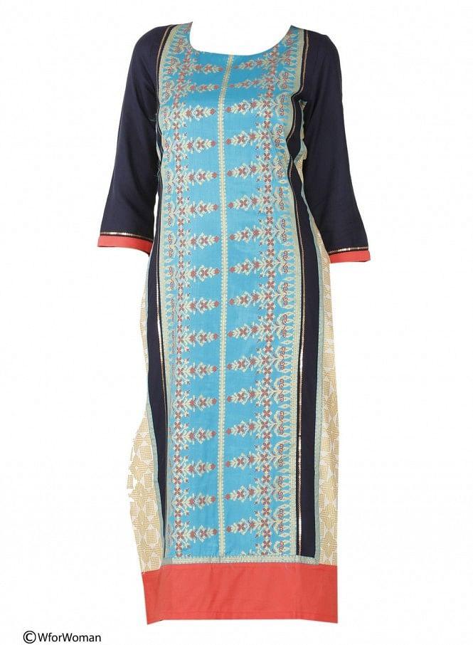 Multicoloured Printed 3/4 Sleeve kurta - wforwoman