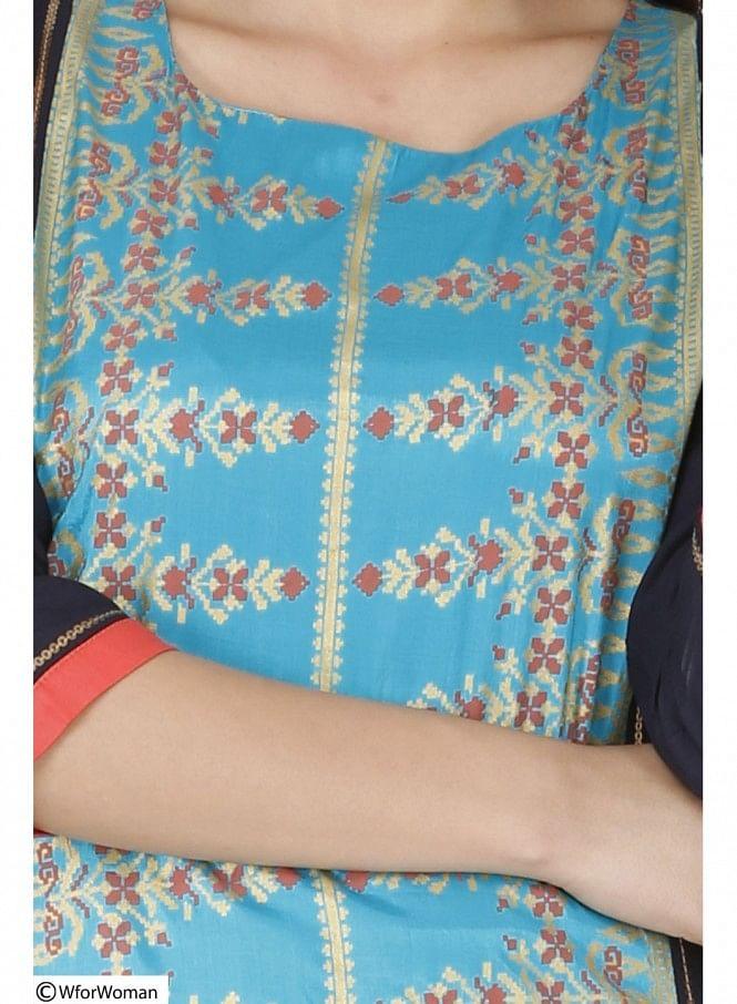 Multicoloured Printed 3/4 Sleeve kurta - wforwoman