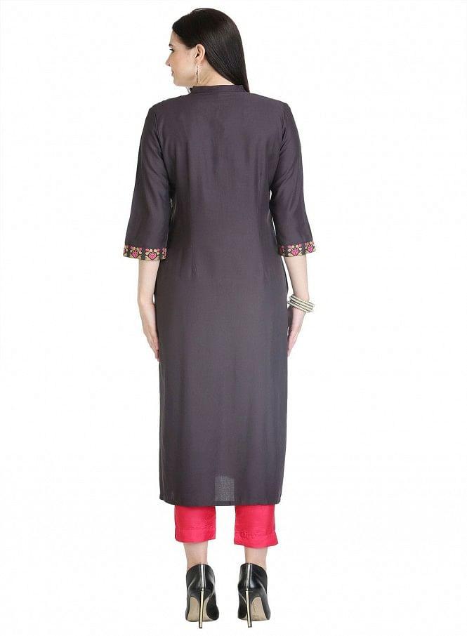 Beige 3/4 Sleeve Printed kurta - wforwoman