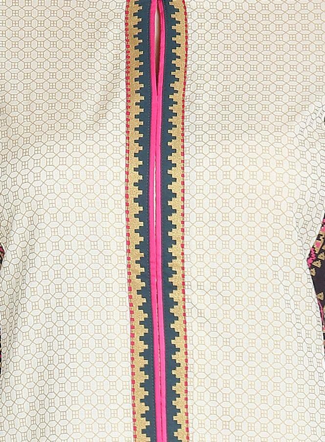 Beige 3/4 Sleeve Printed kurta - wforwoman