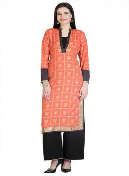 Orange Full Sleeve Printed kurta - wforwoman