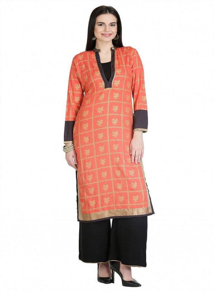 Orange Full Sleeve Printed kurta - wforwoman