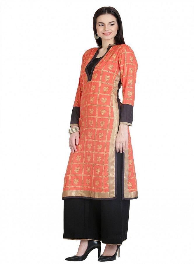 Orange Full Sleeve Printed kurta - wforwoman