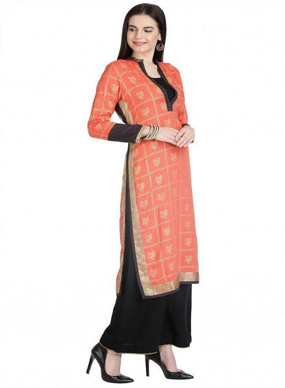 Orange Full Sleeve Printed kurta - wforwoman