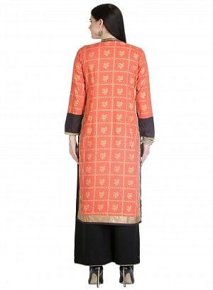 Orange Full Sleeve Printed kurta - wforwoman