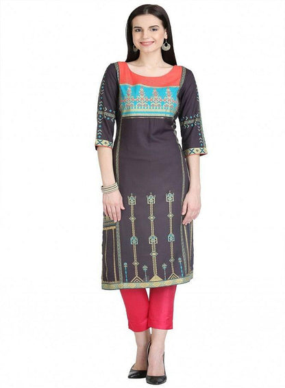 Black 3/4 Sleeve Printed kurta - wforwoman