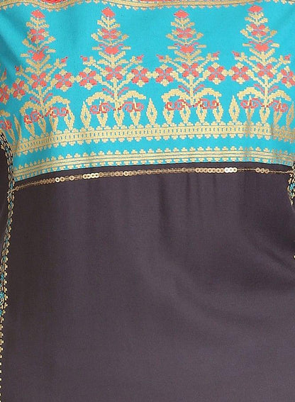 Black 3/4 Sleeve Printed kurta - wforwoman