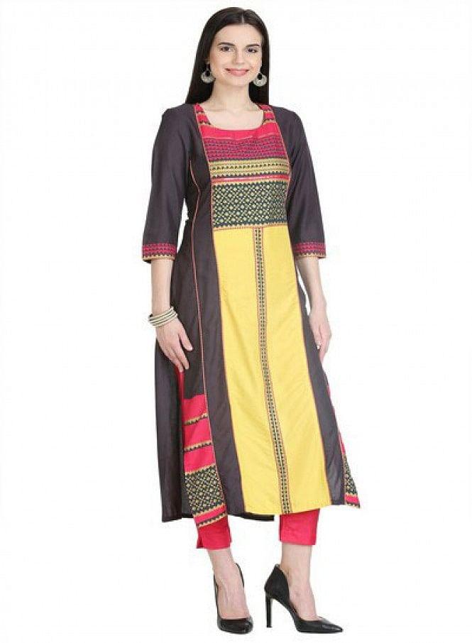 Multicolor 3/4 Sleeve Printed kurta - wforwoman