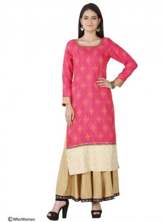 Pink Printed Full Sleeve kurta - wforwoman