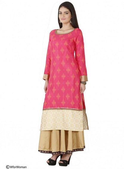 Pink Printed Full Sleeve kurta - wforwoman