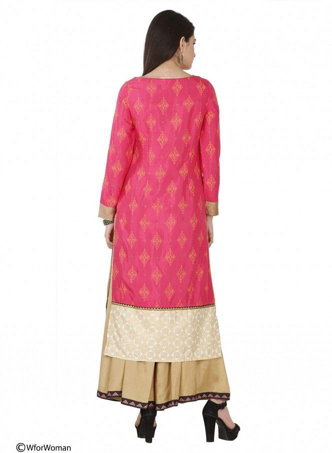 Pink Printed Full Sleeve kurta - wforwoman